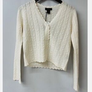 NWT House of Harlow 100% Cashmere Pointelle Cardigan in Frost White size S